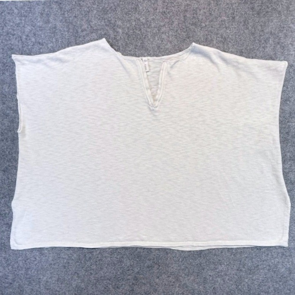Wishlist Ivory Cotton Blend Split V-Neck Boxy Knit Top Gauzy Layering‎ Coastal L